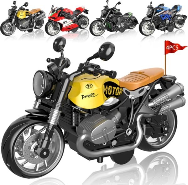 4 Pieces Pull Back Motorcycle Toys - Friction Powered Kids Toy Cars with Sounds and Lights, Motorcycle Toys Gift for Boys or Girls Over 3 Years Old Birthday